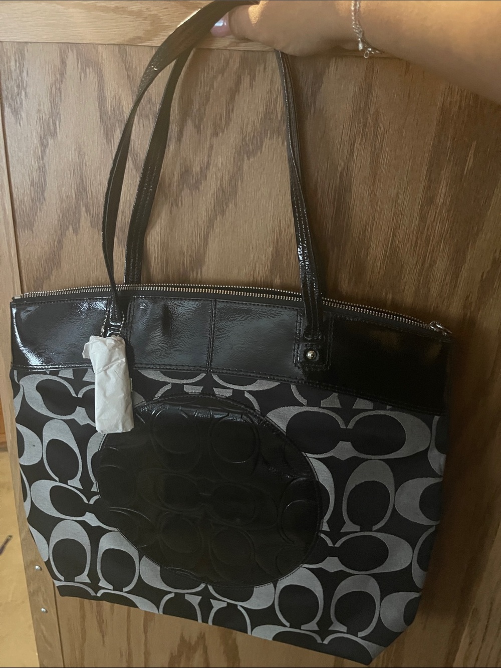 Coach Black and Gray Signature Jacquard Tote